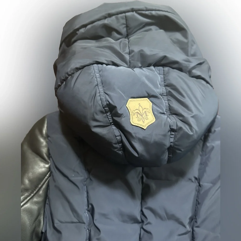 Mackage Leather Sleeves Navy Blue/Black PUFFER Jacket Size XS EUC - Picture 13 of 15